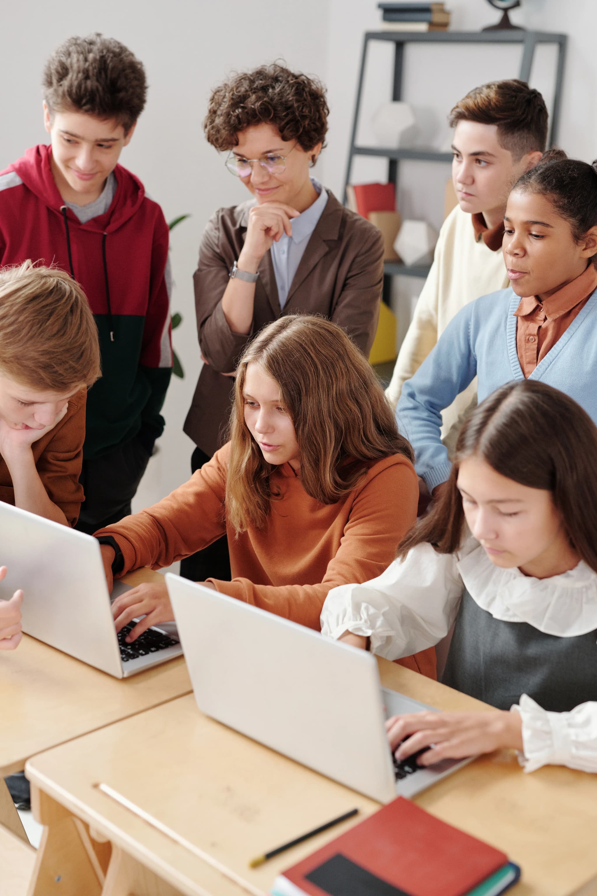 Diverse group of students collaborating in a modern educational setting